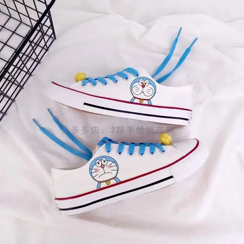 Doraemon Real Pictures Low Top Canvas Shoes pour hommes et femmes, grande taille, blanc, printemps, décontracté, livraison directe, nouveau, 2025