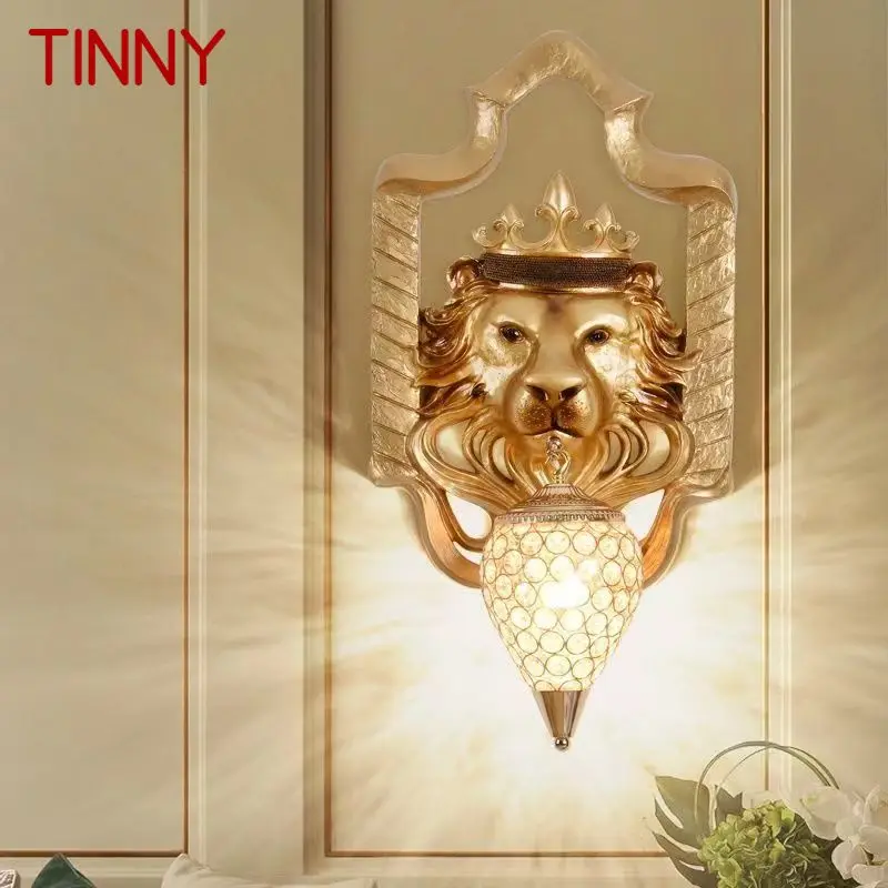 TINNY Modern Lion Wall Lamp LED Gold European Creative Resin Crystal Sconce Light For Home Living Room Bedroom Corridor