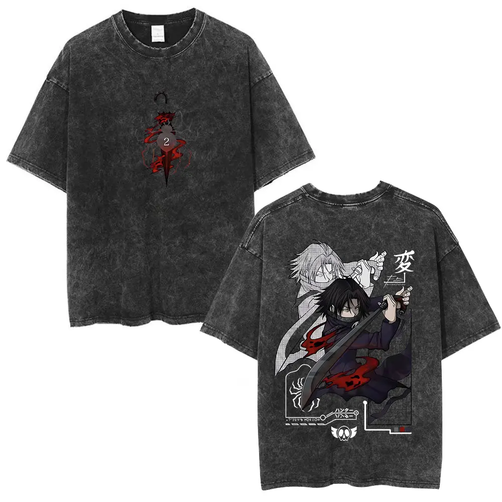 Vintage Washed Anime Hunter X Hunter Phantom Troupe T-shirts Hisoka Graphic Print T Shirts Unisex Clothing Cotton Loose Shirt