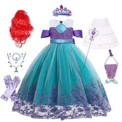 Cute Girl Princess Little Mermaid Ariel Dress Kids Cosplay Costume Children Halloween Birthday Party Clothes Summer Dress Girl