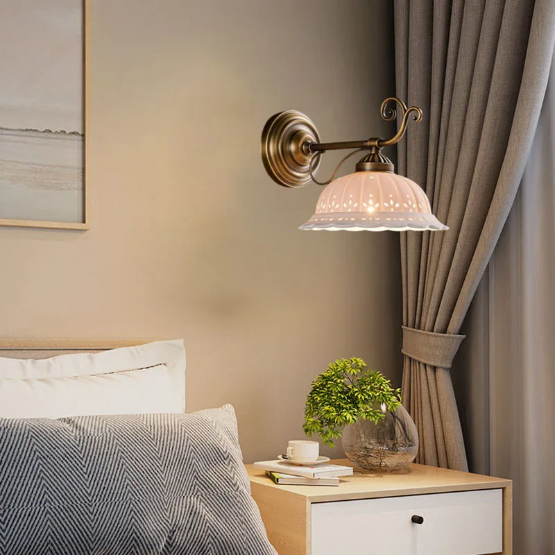 European Style Wall Light White Ceramic Old Brass E27 Bulb Home Art Deco For Hotel Living Room Bedroom Restaurant