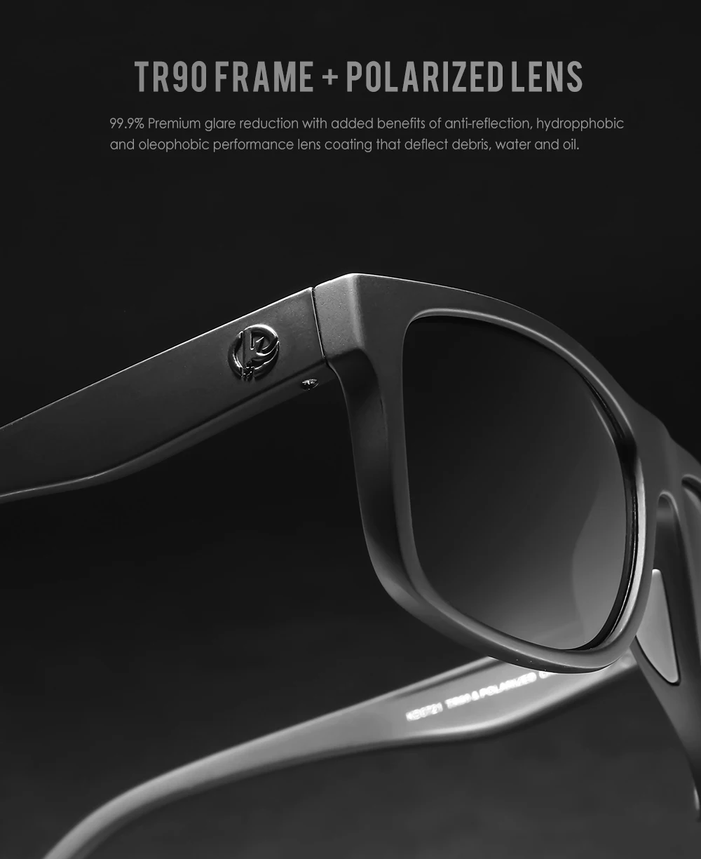 Kdeam polarisierte Sonnenbrille Männer Sport drei dimensionale Marke Logo tr90 quadratische Sonnenbrille ganz schwarz mit Reiß verschluss Fall kd0721 – Detail 1