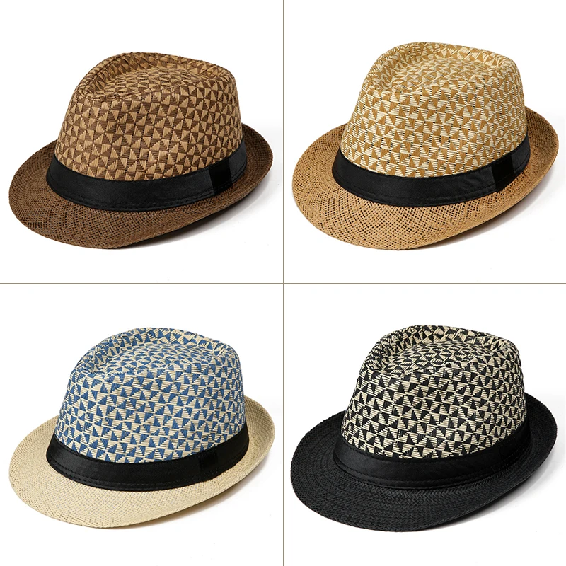 Fashion Summer Jazz Hat Beach Sunscreen Straw Hat Men Classic Panama Hat Retro Fedoras Top Hat Women Short Brim Bucket Hat