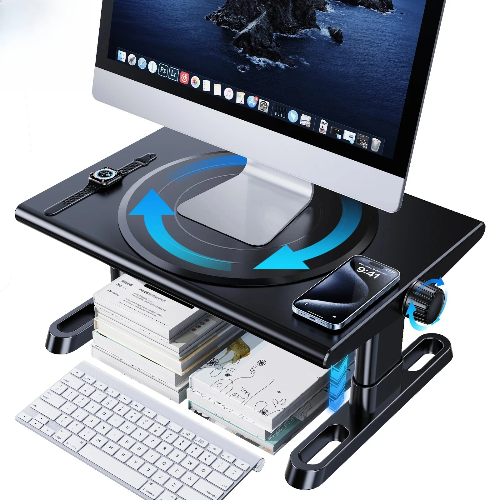 Oatsbasf Monitor Stand Riser Laptop Stand Computer Monitor Holder Shelf 360° Rotation Computer Desk Height Adjustment 4.4-5.8“