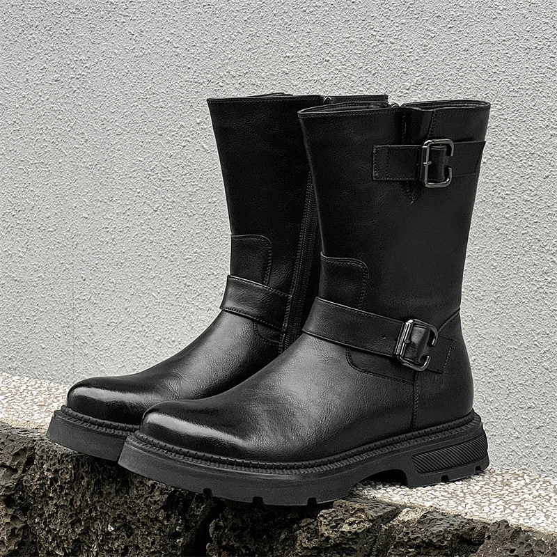 men casual cosplay nightclub long knight boots genuine leather platform shoes vintage cowboy high boot designer motorcycle botas