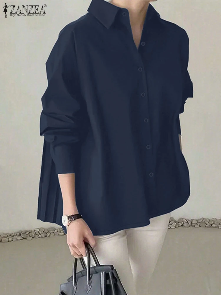 

Fashion Women Autumn Office Shirts ZANZEA 2025 Elegant Lapel Neck Long Sleeve Shirt Casual Solid OL Work Blouse Buttons Up Tops