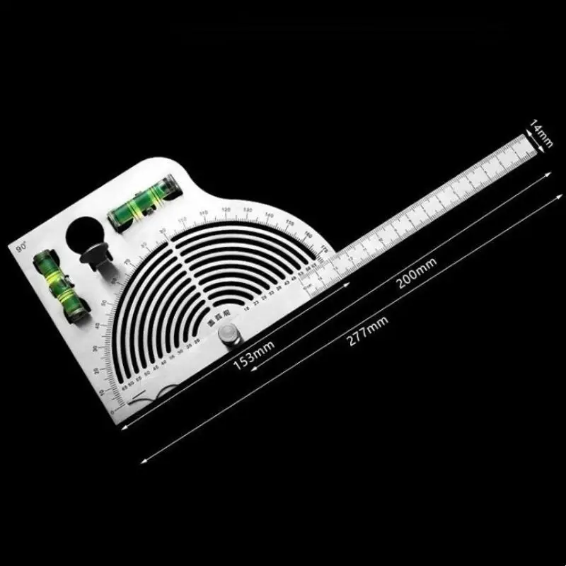 CHigh-Precision قابل للتعديل 180 درجة الفولاذ المقاوم للصدأ زاوية حاكم متعدد الوظائف النجارة أداة قياس متحركة