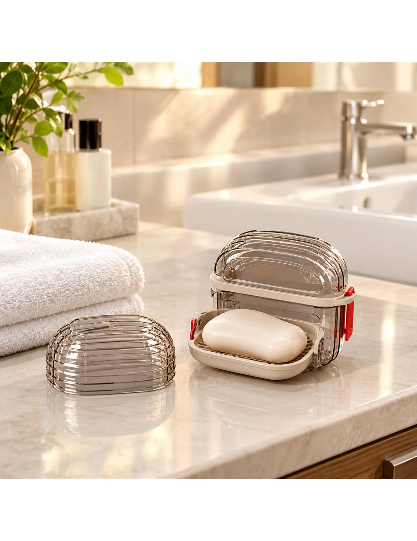 Portable Leak proof Travel Soap Box with Lid, Mini Soap Box Sealed Drain with Lid Transparent Luxury, Bathroom Soap Dispenser