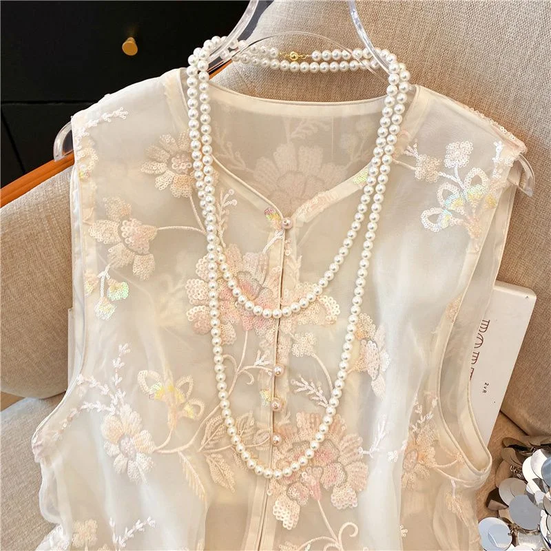Beautiful Women's Jackets Women's Vest High-end Summer Advanced Retro Chinese Style Buckle Embroidery Thin Vest Womens coat vest