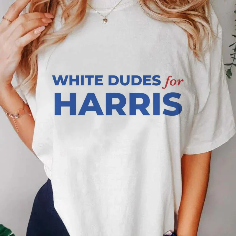 White Dudes For Harris Kamala For President Printed Pattern Summer Fashion Style Women's Top Clothing Gothic O-Neck T-Shirt