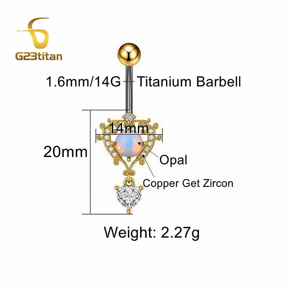 Zirconi ipoallergenici chirurgici Anello per ombelico Pietra opale Perla appesa G23 Titanio Bilanciere Piercing 14G Gioielli per ombelico