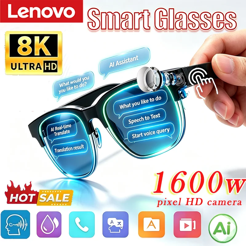 Lenovo 8K AI Smart Camera Glasses Hands-Free Calling AI Translation AI Chat Logging Music Playback lentes inteligentes Women Men