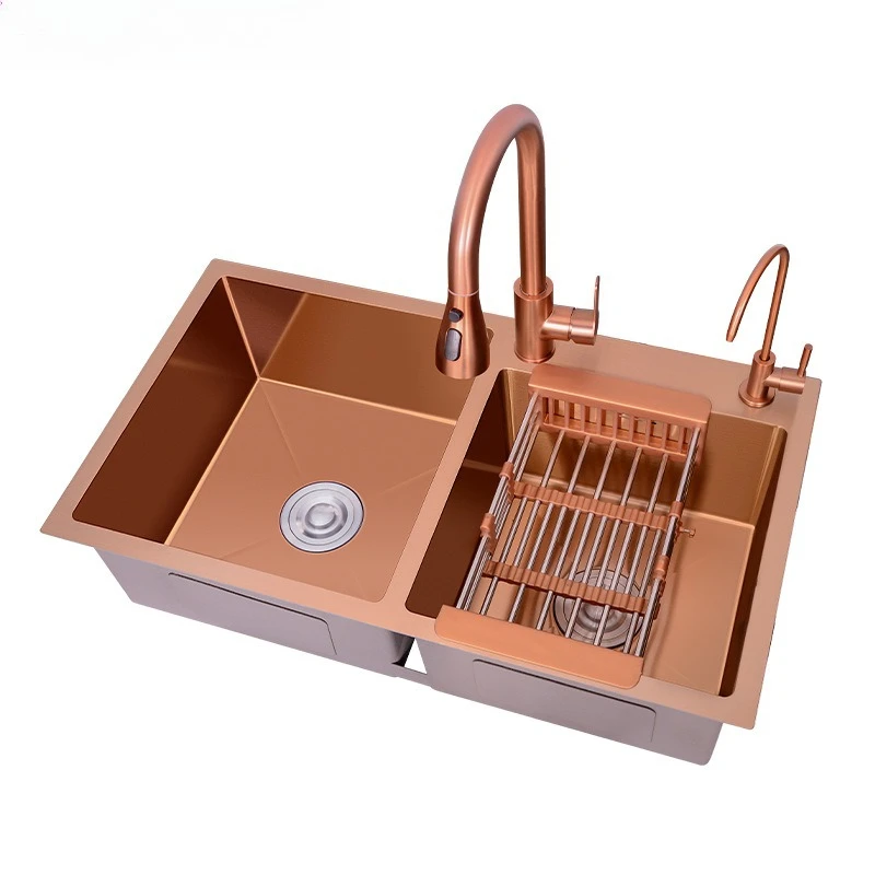 

Handmade sink Large double sink Undercounter basin Stainless steel vegetable basin Kitchen Household dishwasher