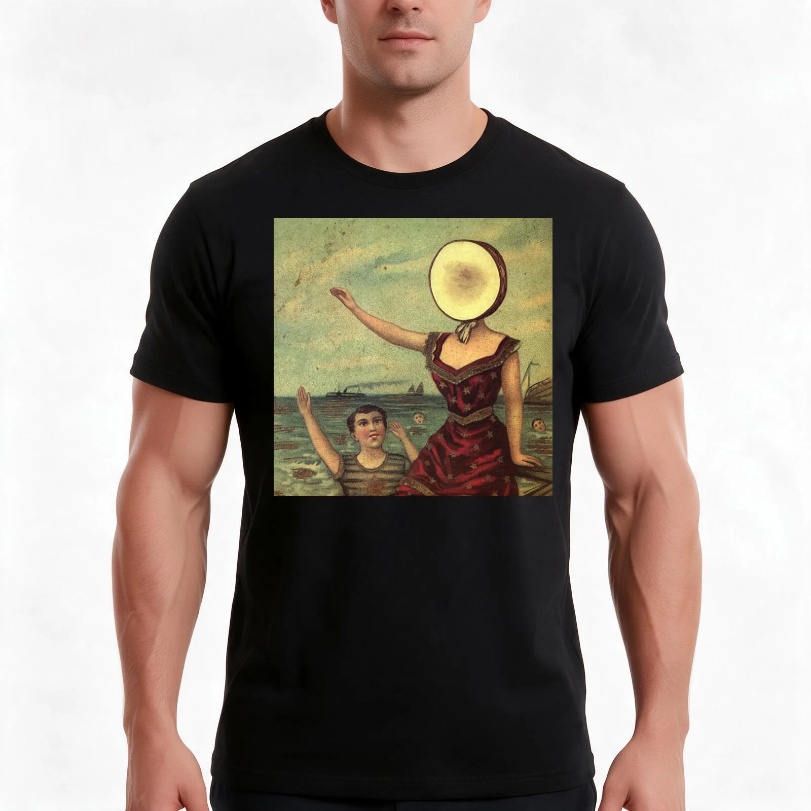 in the aeroplane over the sea T-Shirt, Summer Casual Cotton Tee, Oversized Streetwear Tops, Vintage Graphic Print, 100% Cotton