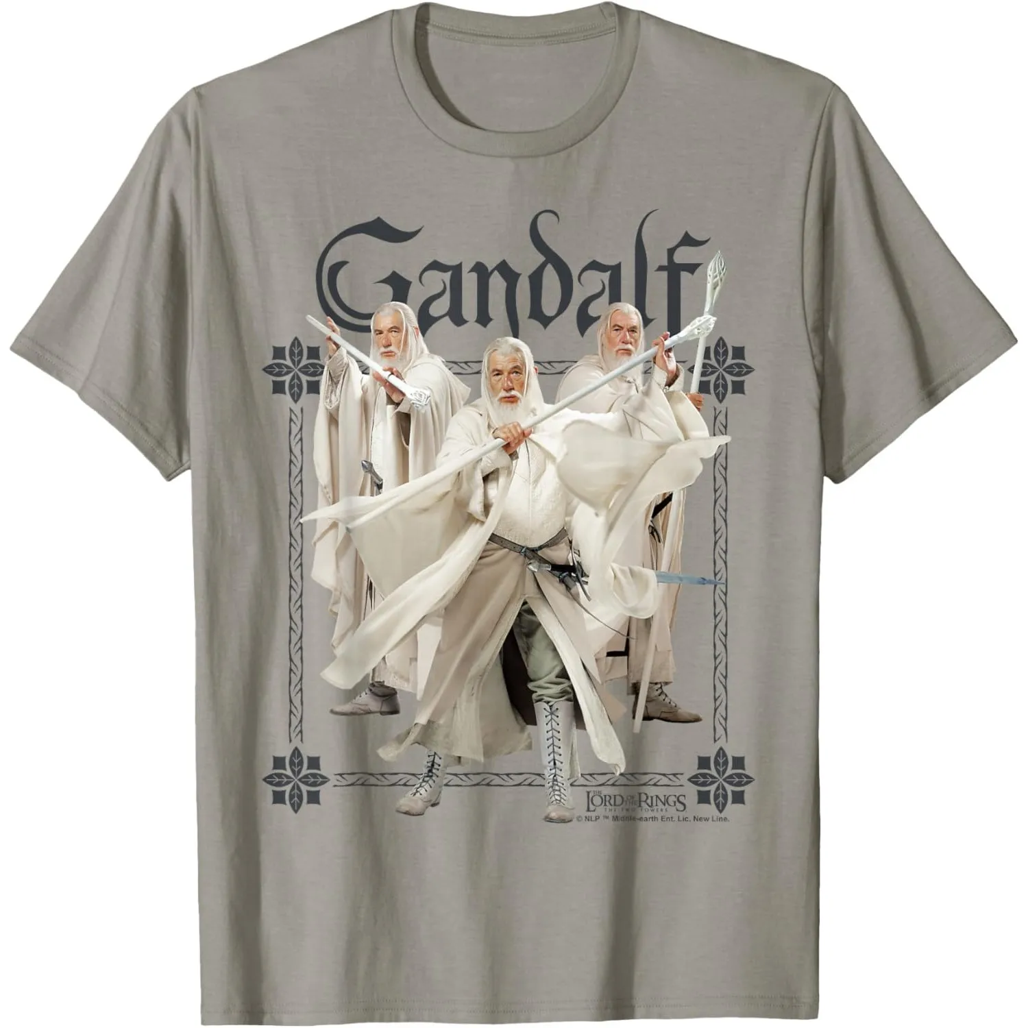 Camiseta gráfica de algodón transpirable de manga corta para hombre con diseño del Trío de Gandalf el Blanco de El Señor de los Anillos