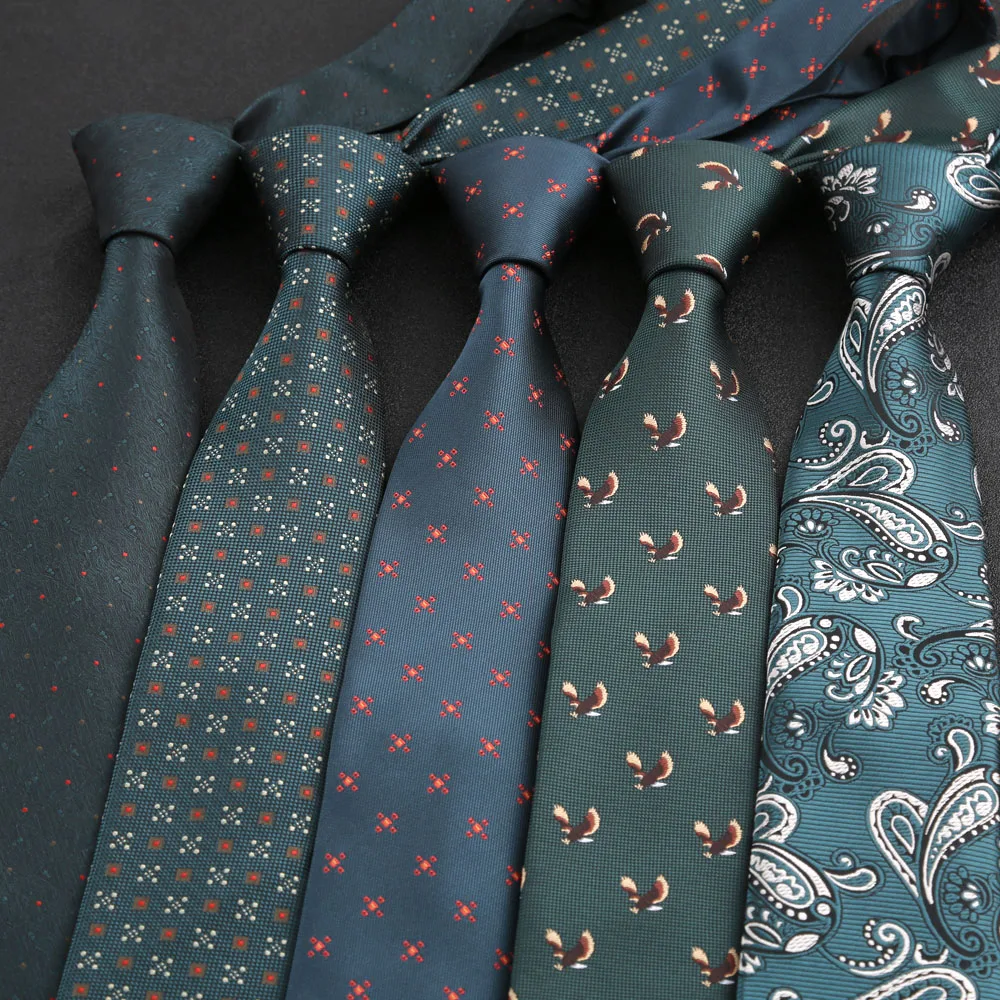 Green Color Tie 8cm Stripe Dot Paisley Necktie High Quality For Men Business Meeting Suit Dress Gravatas Accessories Gift
