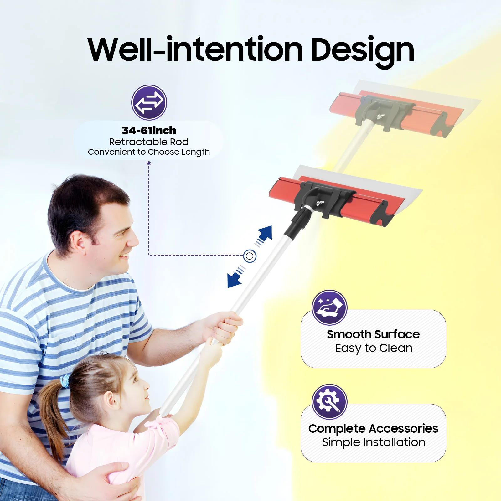 Set di strumenti per scremare il muro a secco, lame in acciaio inossidabile di 3 dimensioni con manico di estensione da 34-61 pollici, kit per lisciare il gesso da parete
