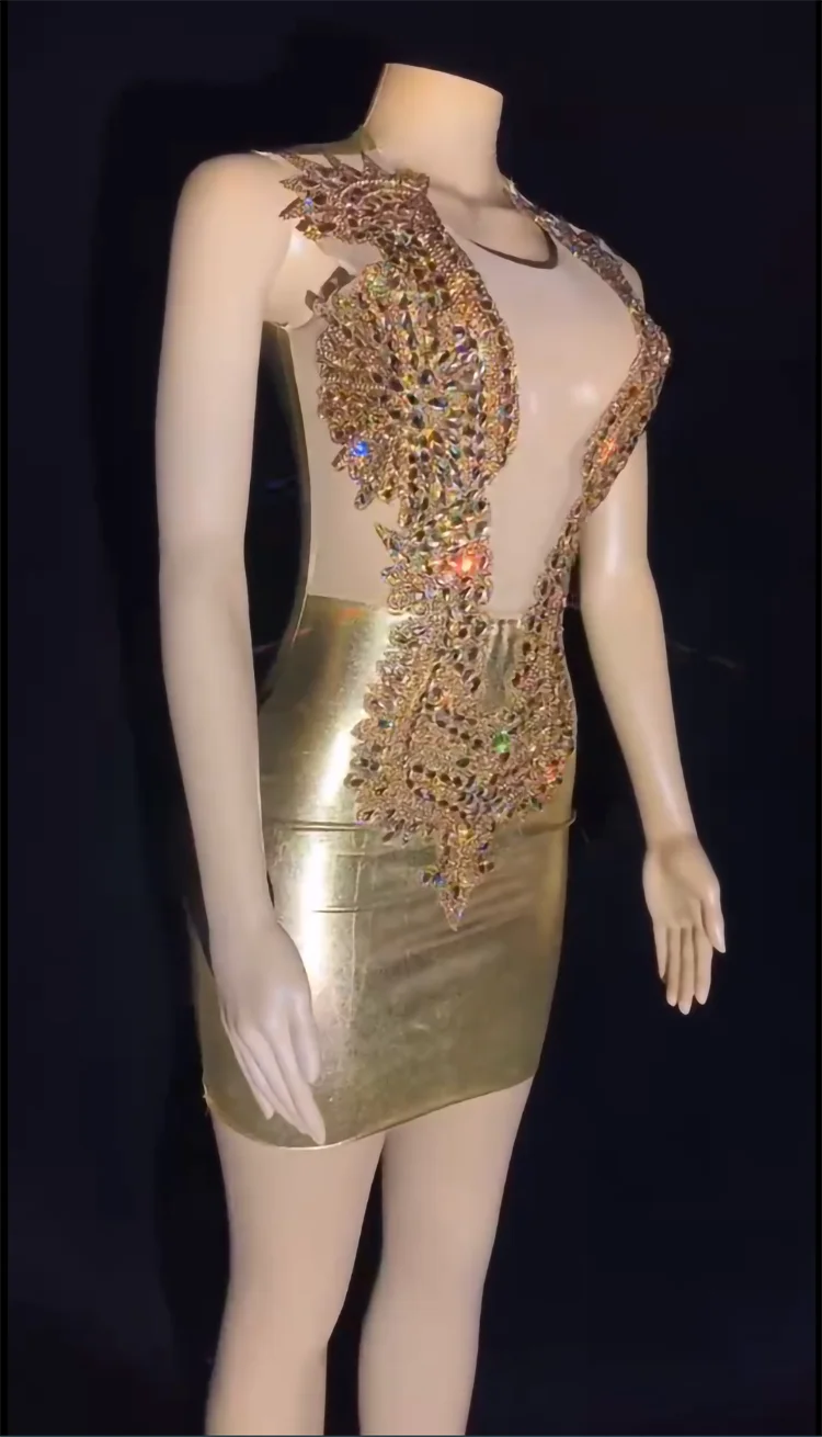 Vestido de fiesta de manga corta personalizado, falda de cadera de encaje sexy, diamantes de imitación, vestido de celebración de club nocturno de cumpleaños