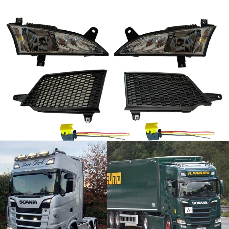 1Pair Fog Panel Lights  For Scania truck  S series R series OEM 2552712 2552711 With Grille Panel 2307647 2307649 and 2 plugs