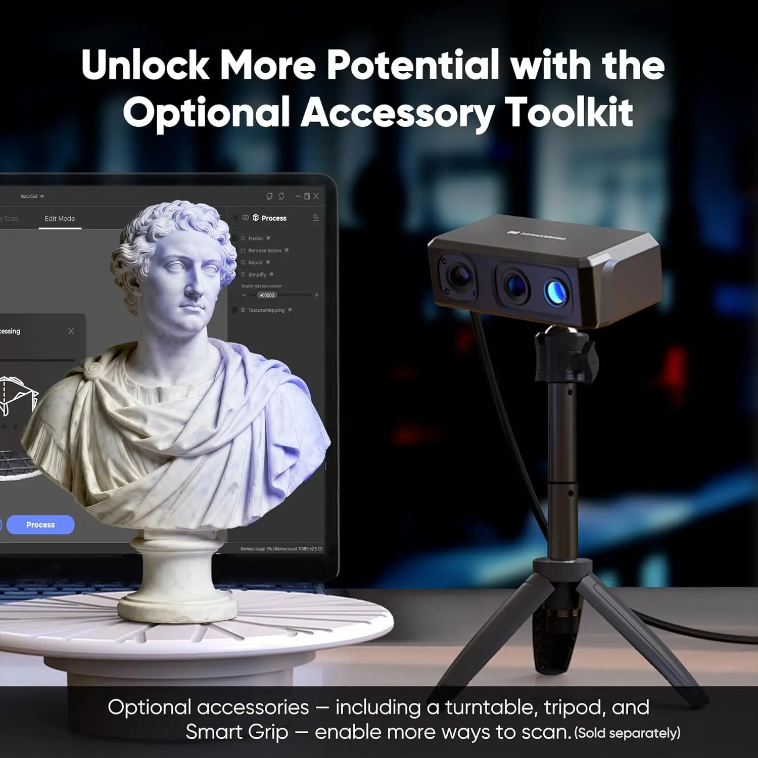 3DMakerpro Seal Lite Handheld 3D Scanner Small Format Blue LED 0.02mm Accuracy Mono Texture Scan Anti-Shake Lens for 3D Printing