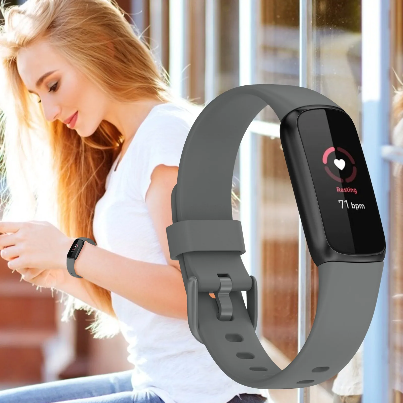 Fitbit 럭셔리 스마트 워치 실리콘 스트랩에 적합, 스포츠 시계 스트랩, 패션 교체 액세서리, 220mm