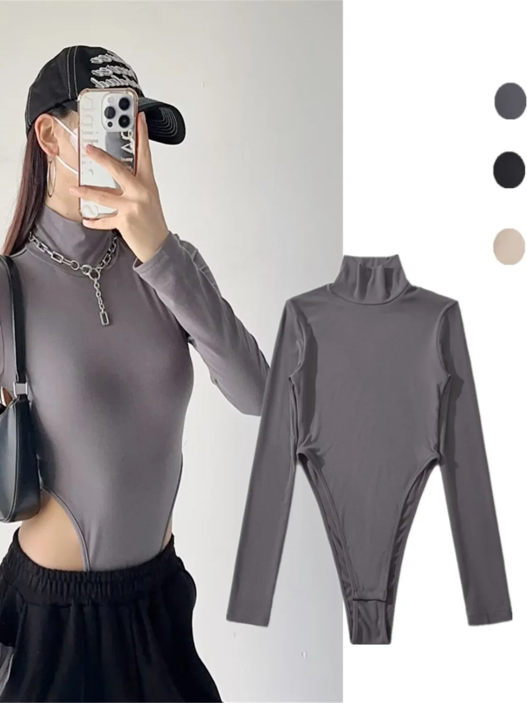 

High Waist Suit High Collar Flat Weave Women's Inner Wear Base Layer Sexy Slimming Color Versatile Commute