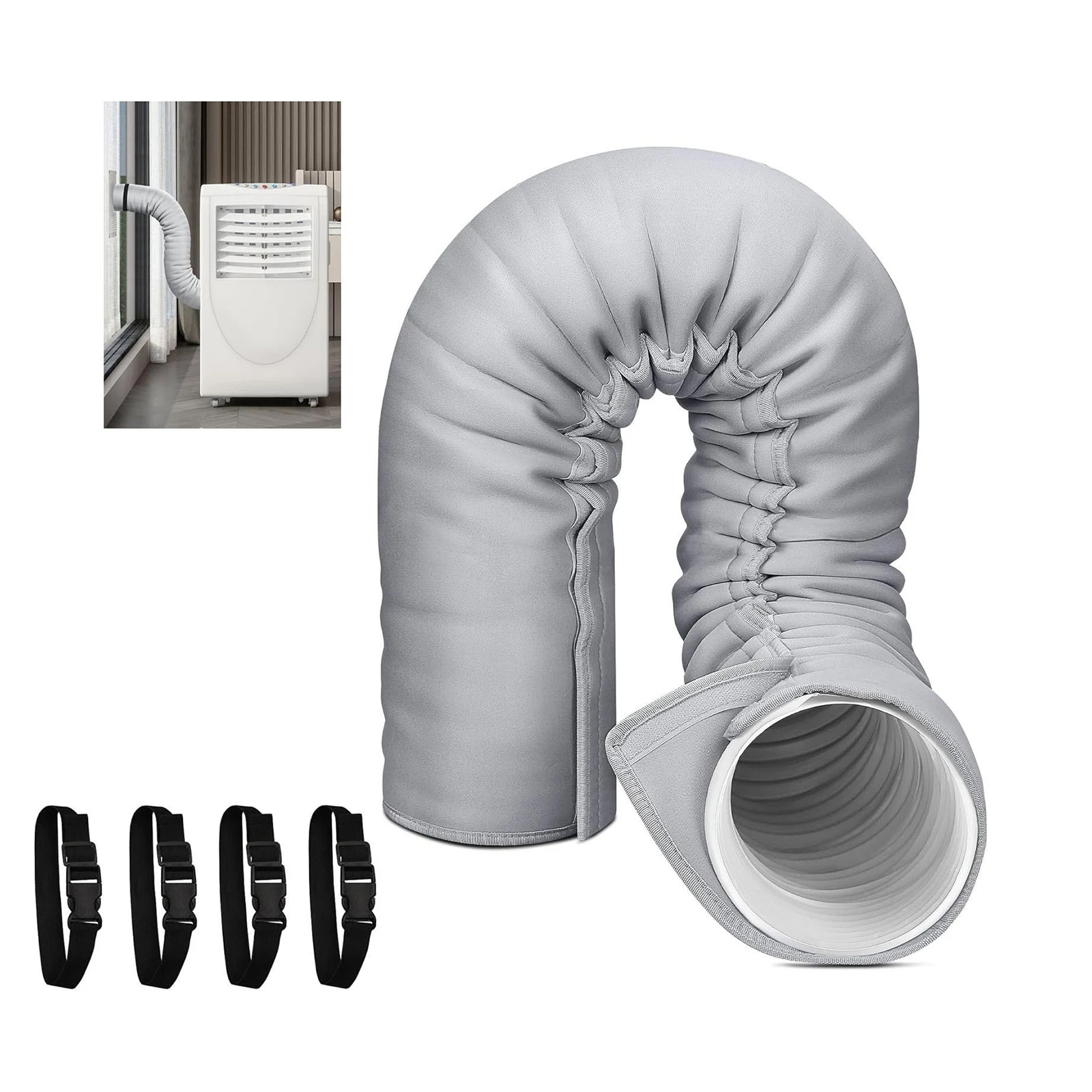 Air Conditioner Hose Cover Wrap Insulated Ac Exhaust Hose Sleeve with Elastic Straps And Hook And Loop Fastener