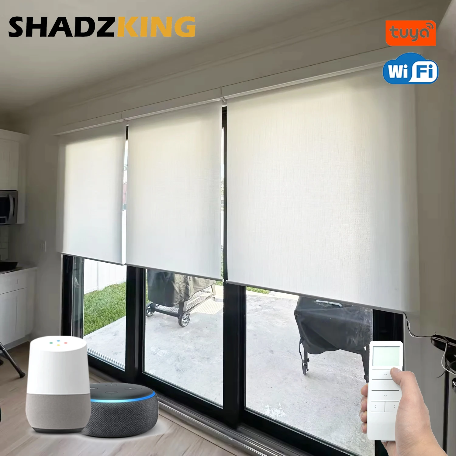 Motorized Roller Blinds for Windows Battery Roller Shades Wifi Motor Alexa Google Window Blinds for Smart Home