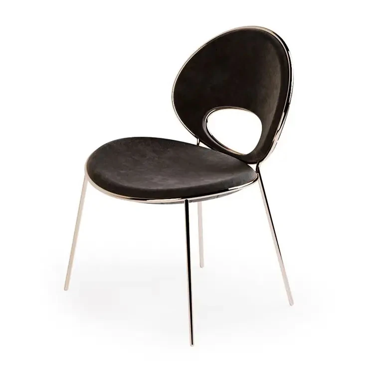 

Итальянский минималистичный креативный современный обеденный стул с кожаными подлокотниками и спинкой из нержавеющей стали для ресторана