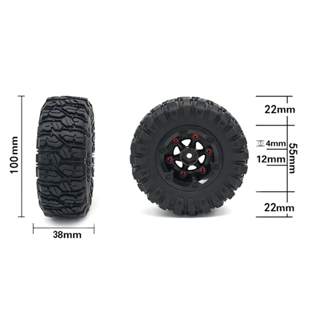 1:12 RC Truck Crawlers 100mm Rubber Tires Tyres with Wheel Hex for Wltoys 12428 12423 FY01 FY02 FY03