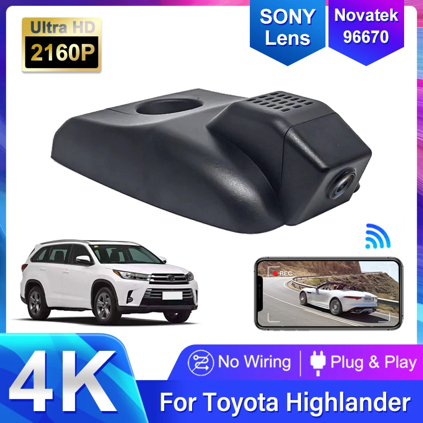 Dash Cam for Toyota Highlander XU70 XU50 2020 2019 2018 2017, 4K DVR Recorder Plug and Play Dashcam Car Accessories For Toyota