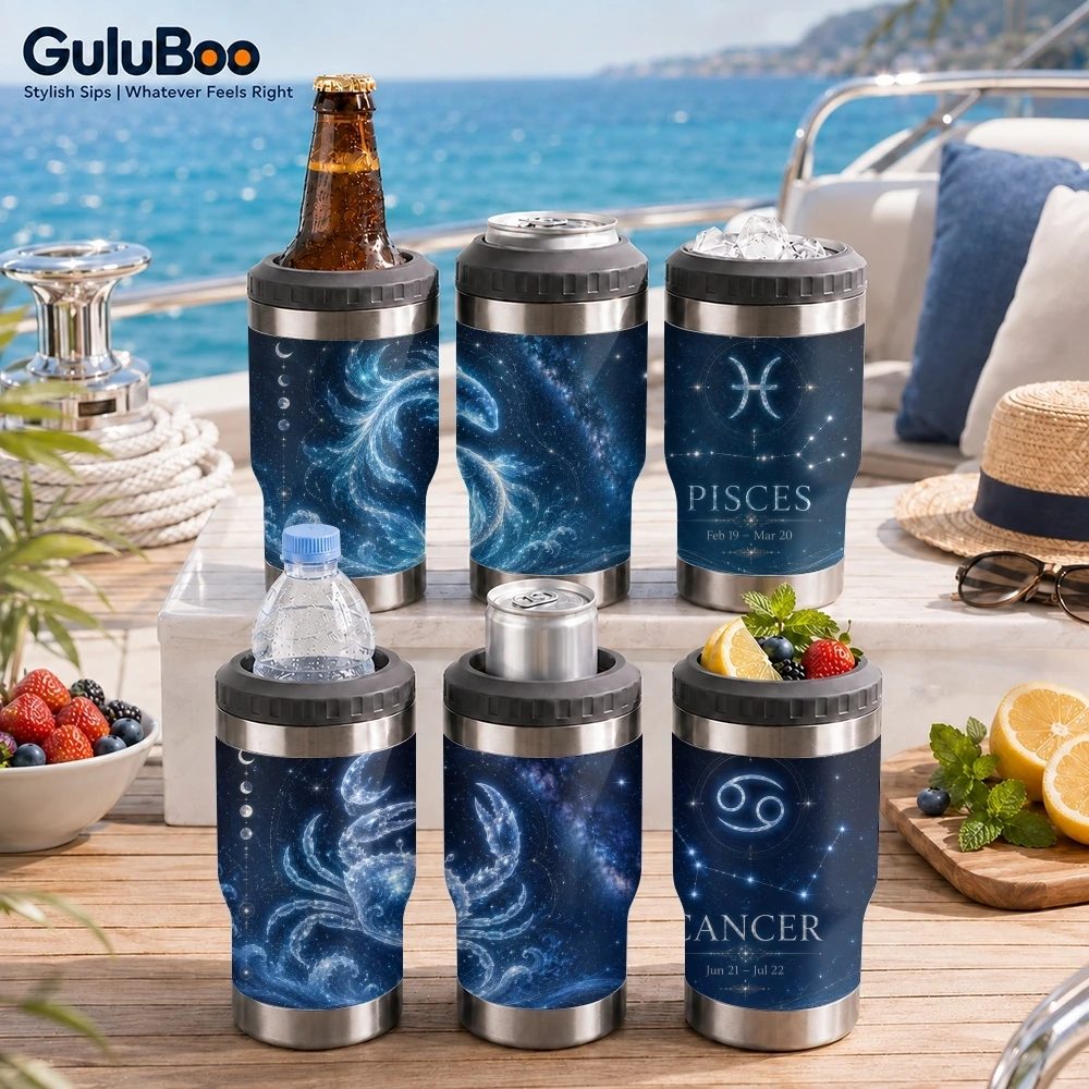 7-12Simple Twelve Zodiac Signs 4-in-1 Insulated Can Cooler Cup For Beer Soda Coffee, Stainless Steel Hot Cold Drink Holder Mug