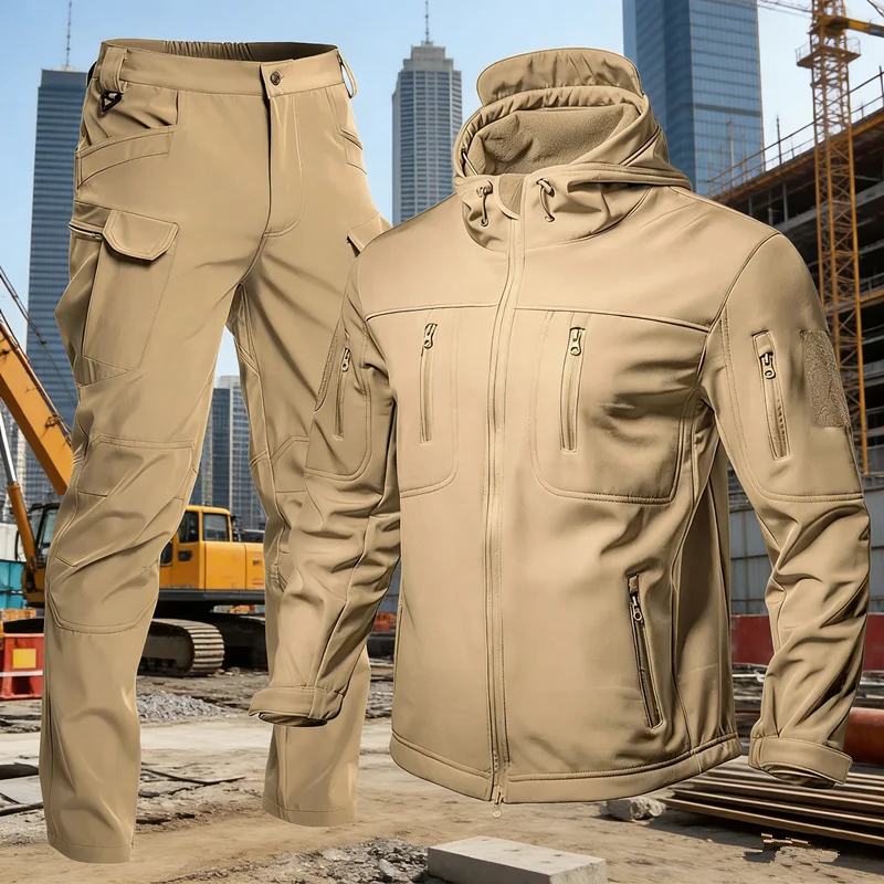 

Зимние водонепроницаемые тактические куртки и брюки для мужчин: комплект для активного отдыха, походов и охоты, флисовая куртка и брюки карго, спортивный костюм