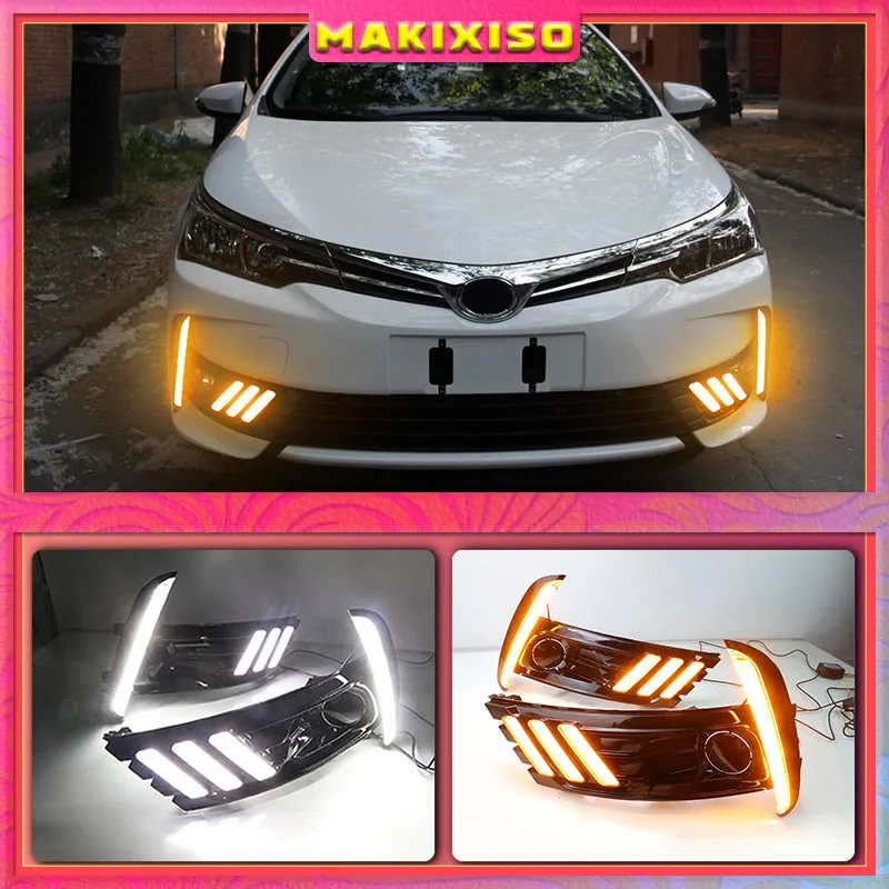 

Car Led Daytime Running Lights For Toyota Corolla 2017 fog lamp DC 12V ABS DRL with yellow turn signal lights