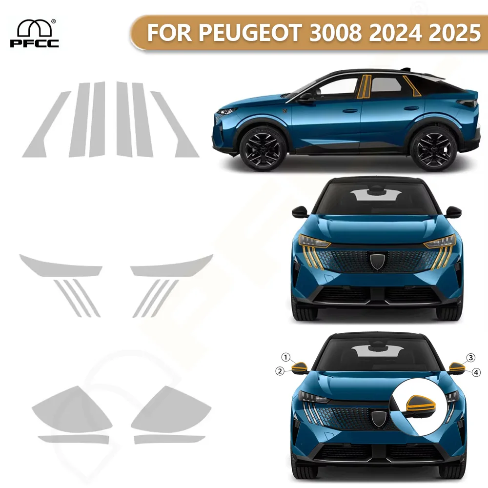 

Headlight Rearview B C Pillars TPU Protection Film For PEUGEOT 3008 2024 2025 Anti-scratch Clear Bra Pre-cut PPF Invisible Cover