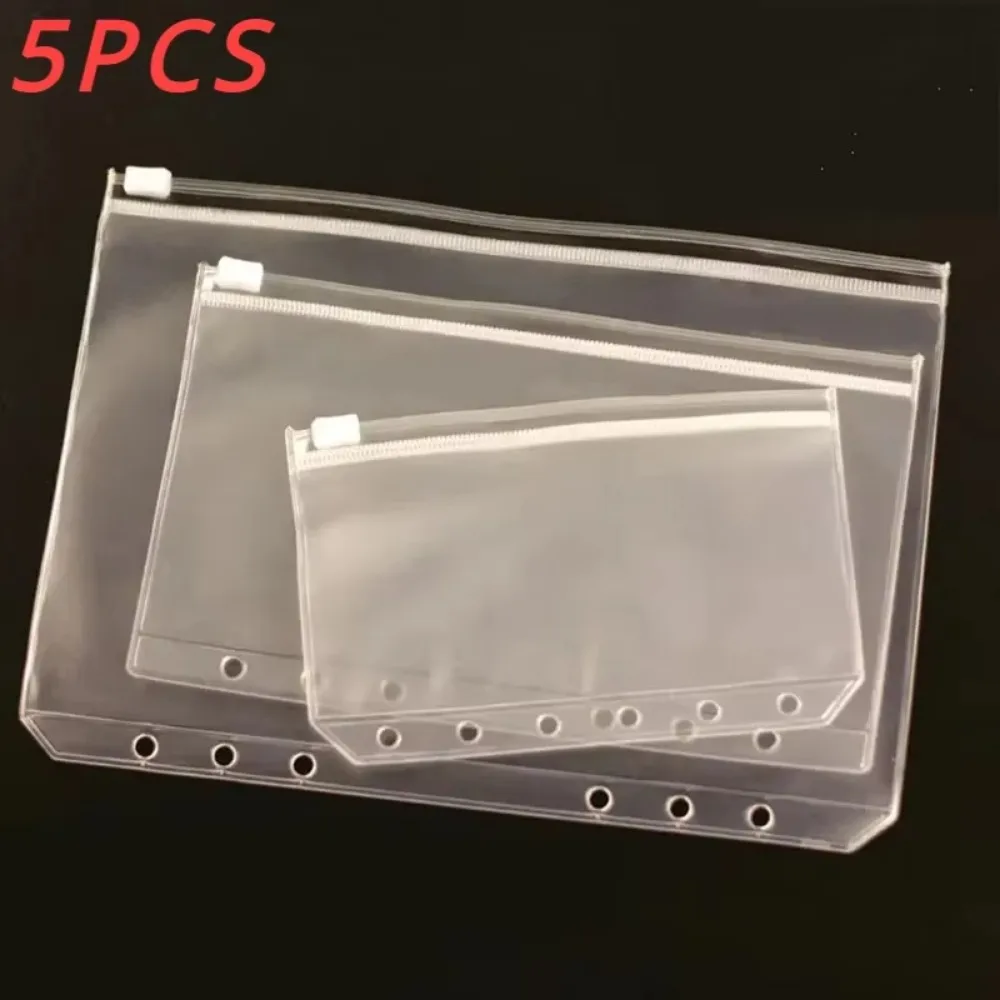 PVC A5 A6 A7 Coloful 5Pcs Binder Pockets Binder Zipper Pouch File Folders for 6 Rings Notebook Binder Waterproof Leaf Filing