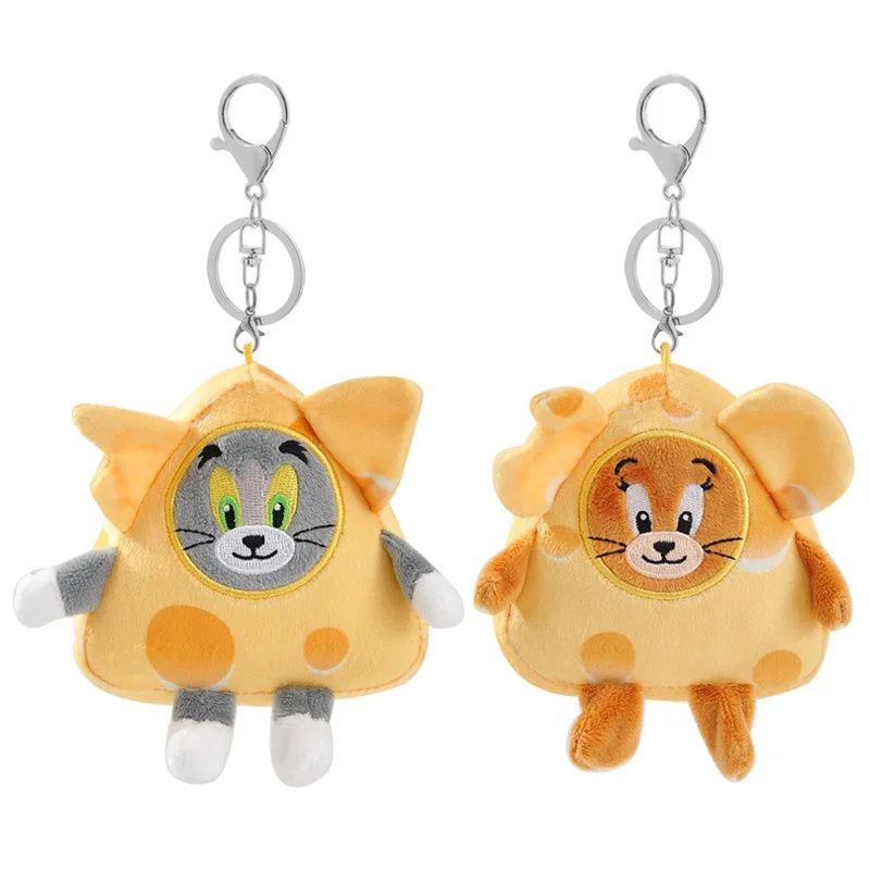 Chaveiro de pelúcia dos desenhos animados tom e jerry brinquedo anime figura queijo tom gato jerry mouse pingente de pelúcia chaveiro boneca brinquedos para o presente do miúdo