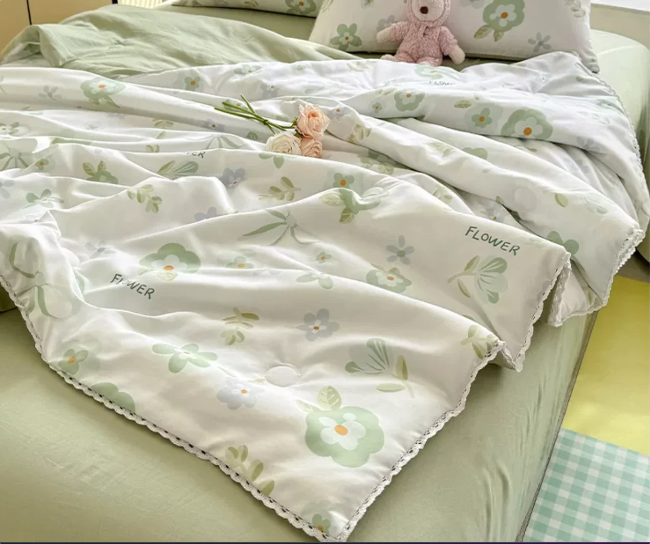 Washed cotton linen New Machine Washable Quilt for Children, Air Conditioned, Single Thin Edition