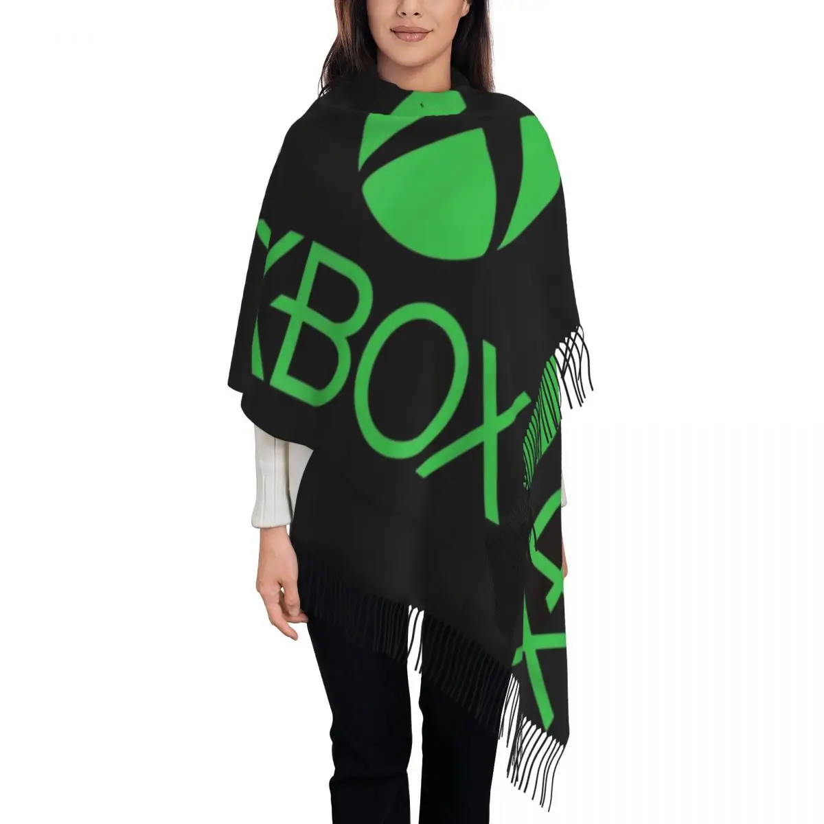 

Stylish Green Xbox Logo Tassel Scarf Women Winter Fall Warm Shawl Wrap Lady Video Game Gamer Scarves