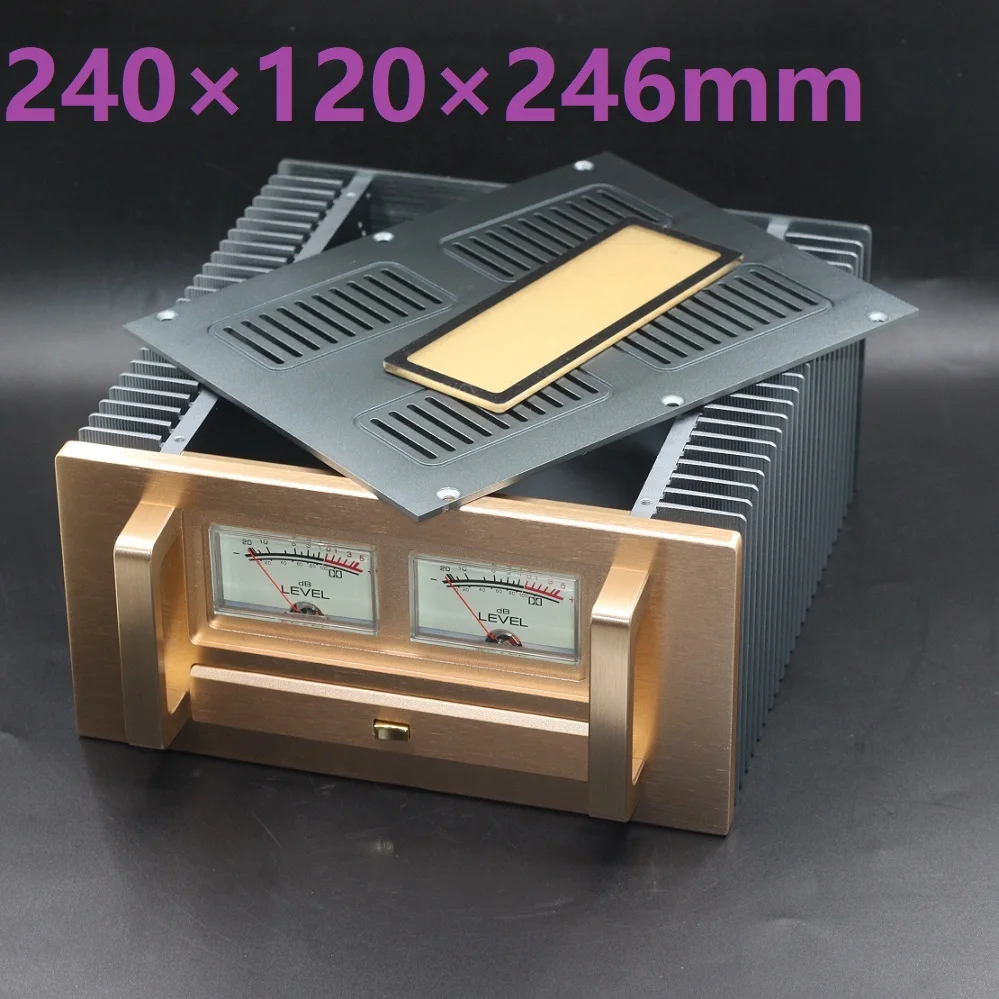 Quality Class A W240 H120 D246 DIY Gold Rear Case Dual VU Meters Power Amplifier Chassis Preamp Hi End Shell Audio Decoder Box