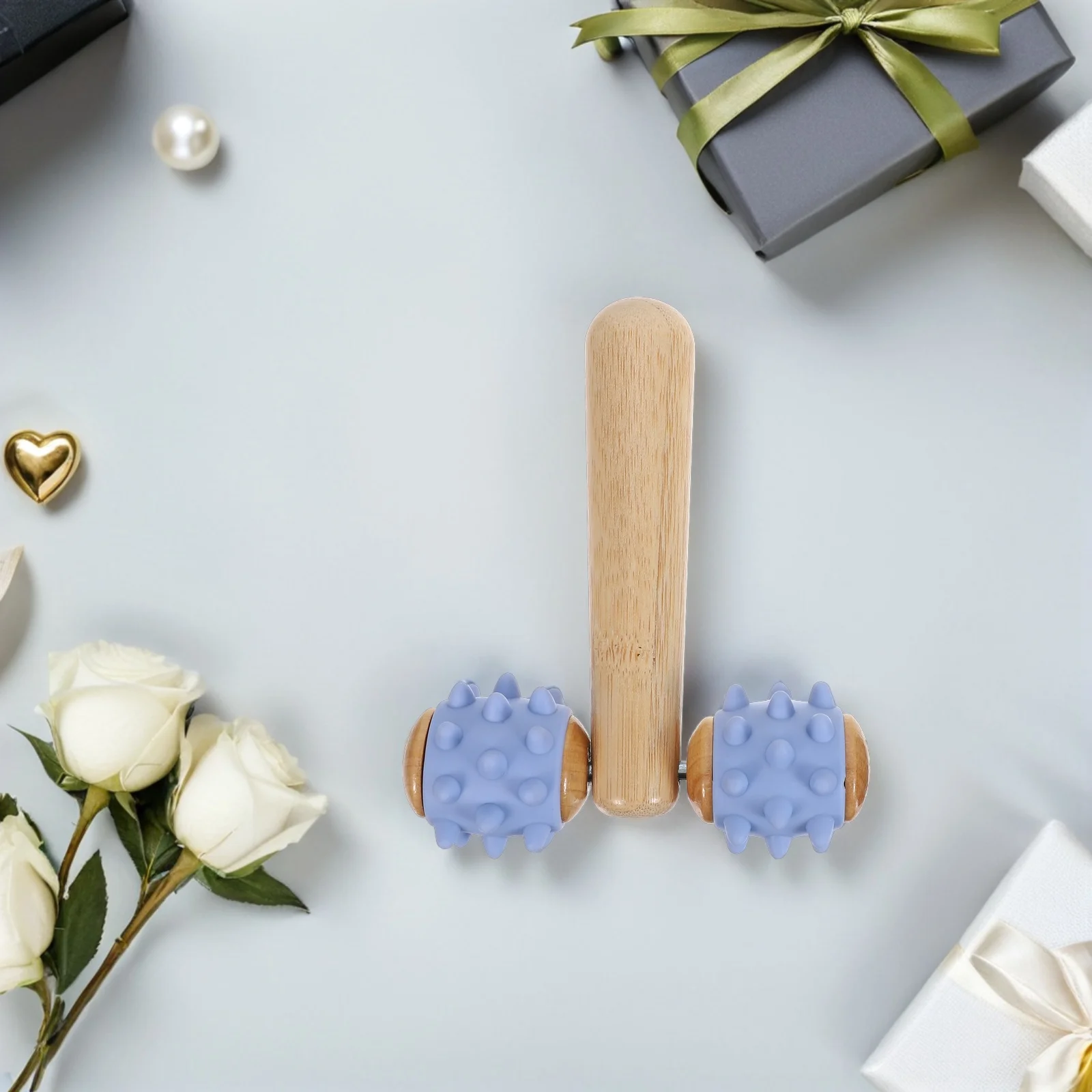 

2Pcs Wooden Massage Roller Set Manual Handheld Muscle Roller Bead Massage Tool for Foot Leg Arm Body Sculpting Relaxation Office
