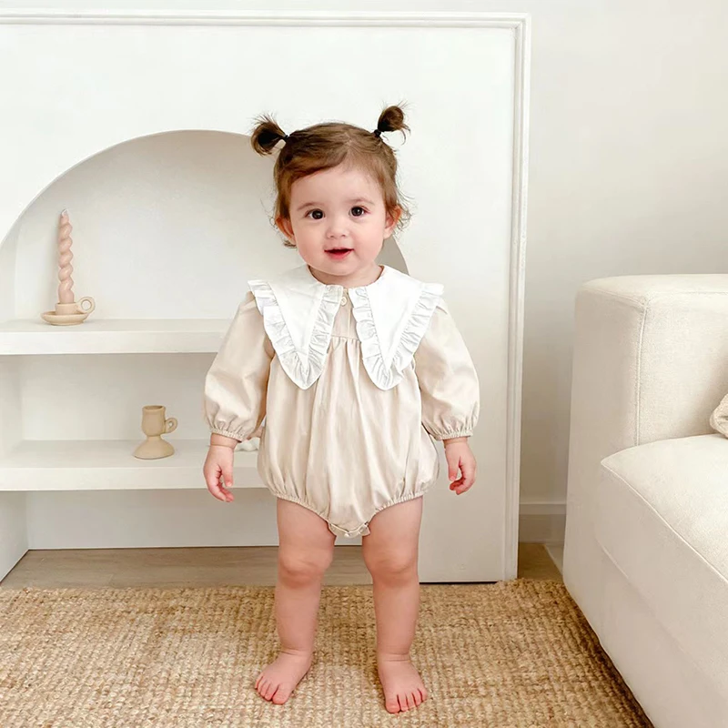 جديد ربيع 2026 بدلة قطعة واحدة للفتيات ملابس أطفال بأكمام طويلة بدلة بناتي 0-24 متر بدلة قطعة واحدة للحفلات مطبوعة بالكرز من القطن