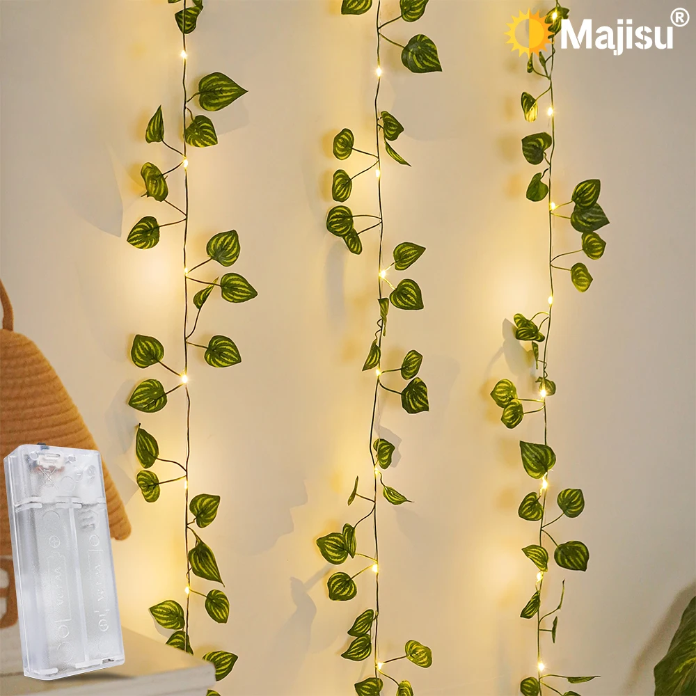

1 шт. 2M20 светодиодные гирлянды в виде листьев арбуза — 2 * питание от батареи AA, домашний декор для спальни, кабинета, вечеринок