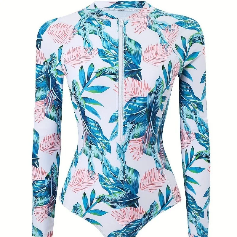Zipper One Piece Surfing Rashguard Women Short Sleeve Sun Protection Swimwear Summer