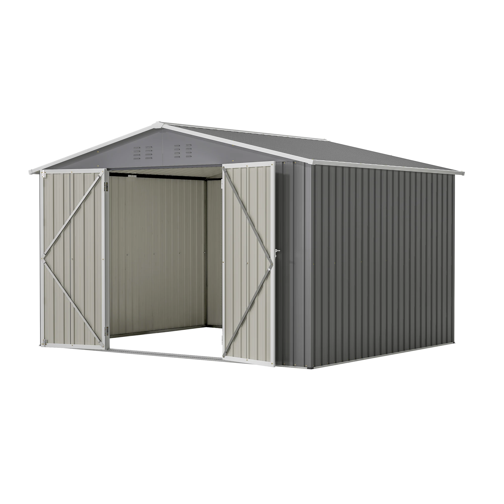10X8 FT Outdoor Storage Shed All Weather Metal Sheds With Lockable Doors Tool Shed for Garden Patio Backyard Lawn Grey