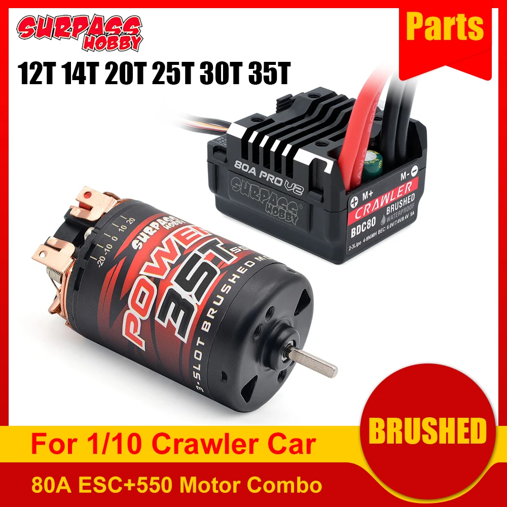 

SURPASS HOBBY 80A Матовый ESC и 550 Motor Combo 12T 14T 20T 25T 30T Контроллер скорости для 1/10 гусеничного автомобиля 6,0 В/7,4 В/8,4 В BEC