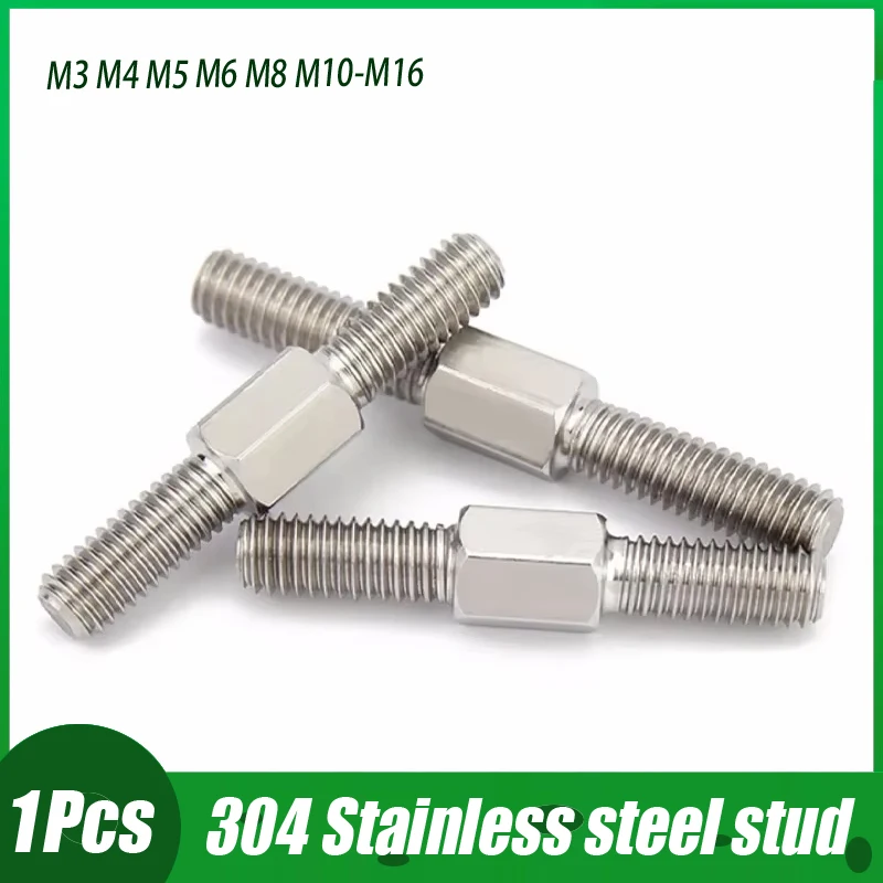 

304 Stainless Steel Outer Hexagon Teeth Bolt Left and Right Conversion Double-End Thread Rod Stud Bolt M3 M4 M5 M6 M8 M10-M16