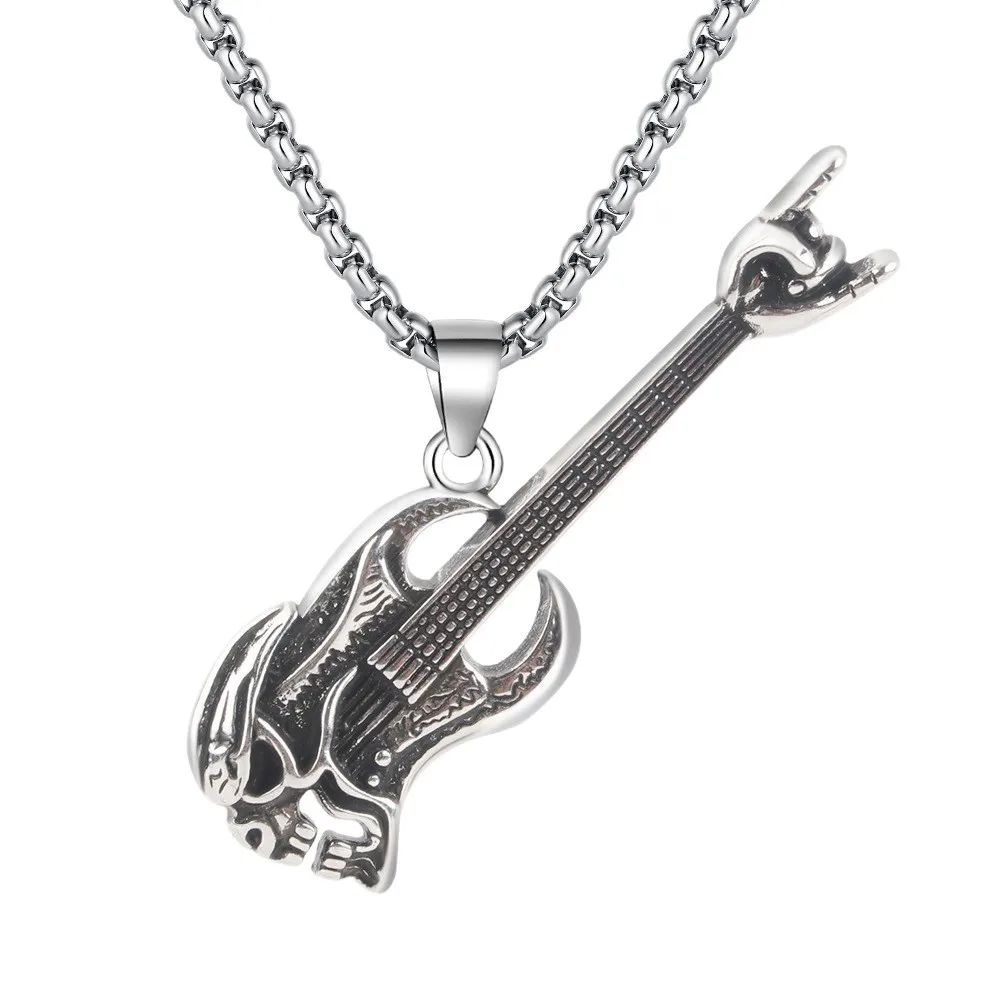 الرجعية الجمجمة باس الغيتار قلادة قلادة للرجال النساء الهيب هوب الشرير نمط اليد لفتة الترقوة سلسلة مجوهرات الأزياء Y2K هدية