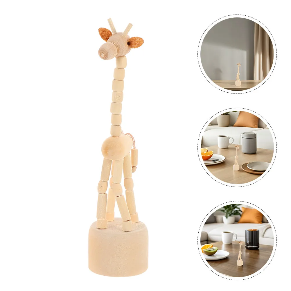 4Pcs Mini Wooden Giraffe Push Puppets Handcrafted Smooth Natural Wood Animal Ornament for Creative Play Home Office Desktop