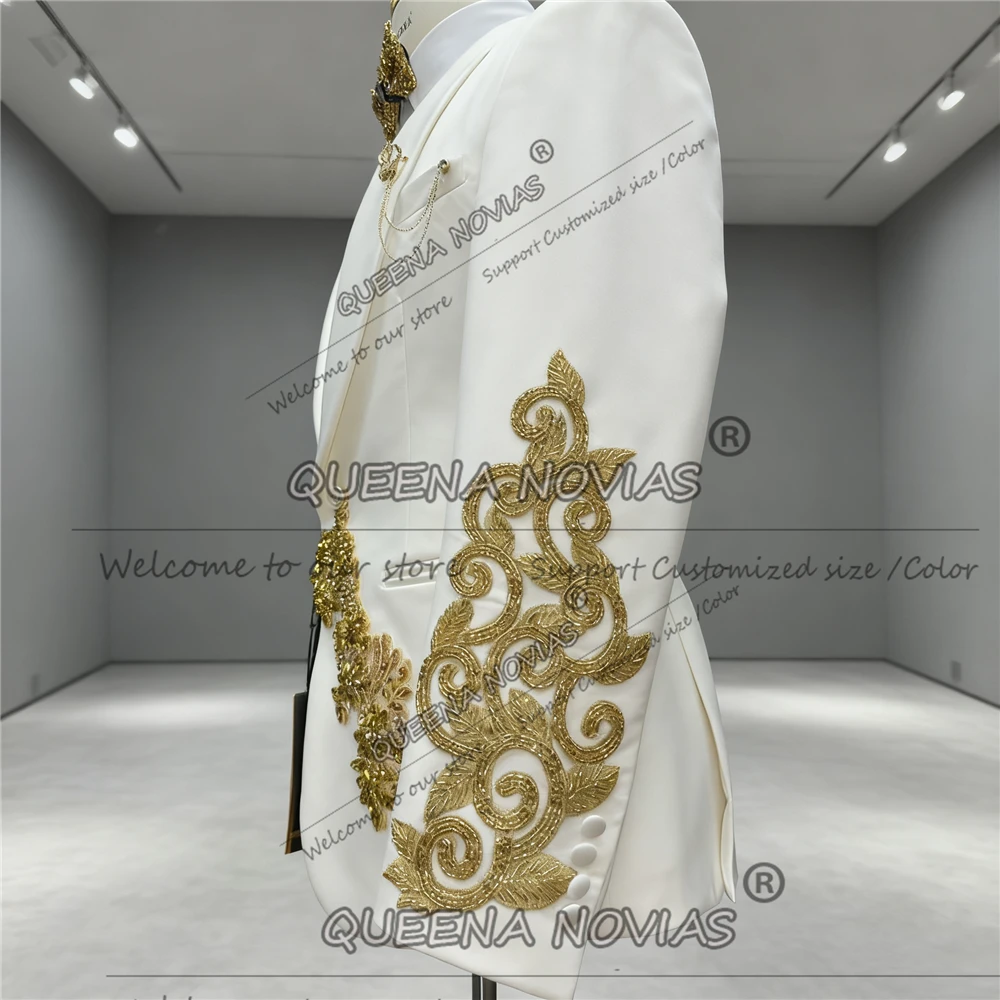 Luxo frisado pedras terno masculino 3 peças define xale lapela noivo baile de formatura blazers personalizado homem banquete casamento smoking traje homme